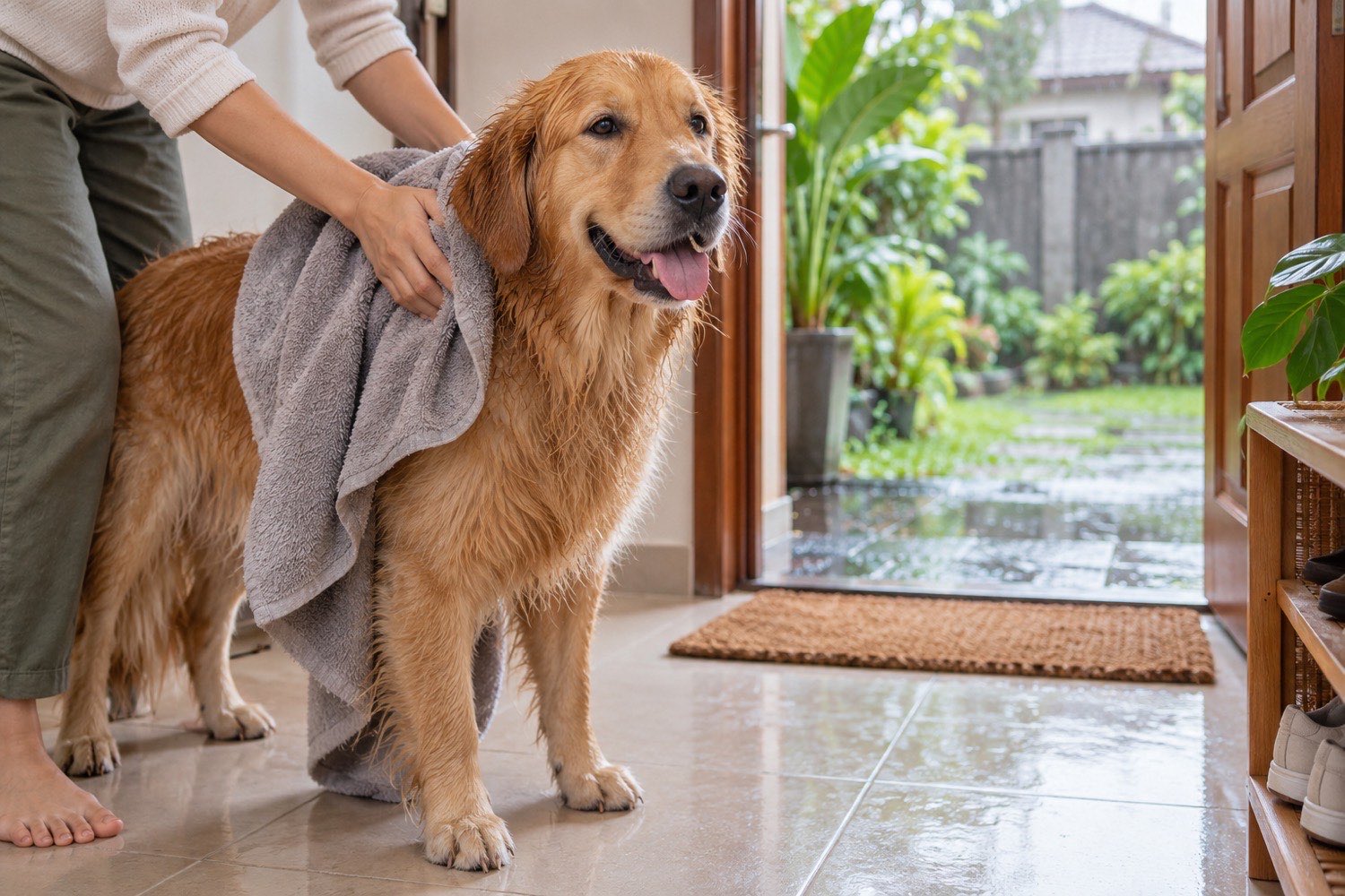 Merawat bulu anjing di musim hujan